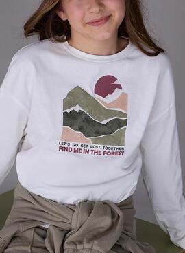Camiseta Mayoral grafica blanca para niña