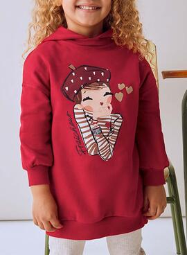 Vestido Mayoral de felpa con capucha rojo niña
