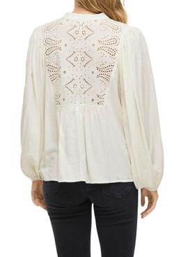 Blusa Vila Vityra encaje beige para mujer