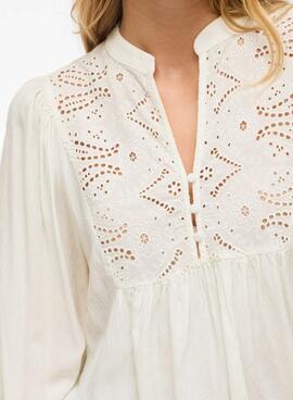Blusa Vila Vityra encaje beige para mujer
