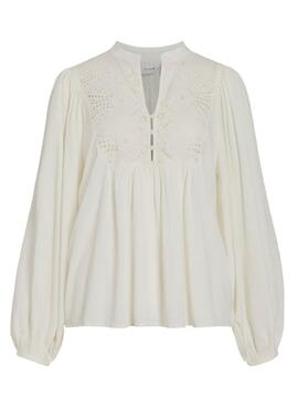 Blusa Vila Vityra encaje beige para mujer