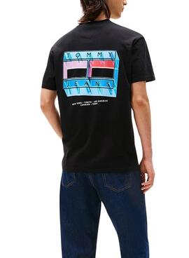 Camiseta Tommy Jeans DNA Flag negro para hombre