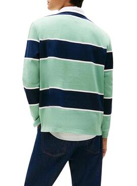 Polo Tommy Jeans rugby de rayas relaxed turquesa para hombre