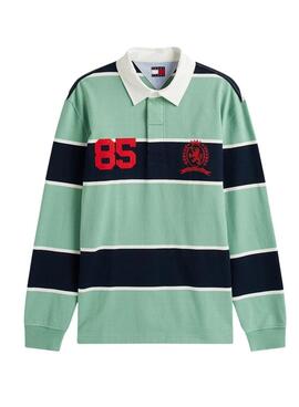 Polo Tommy Jeans rugby de rayas relaxed turquesa para hombre