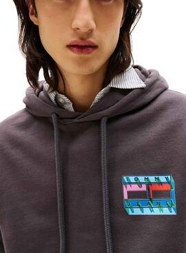 Sudadera Tommy Jeans DNA Flag gris para hombre