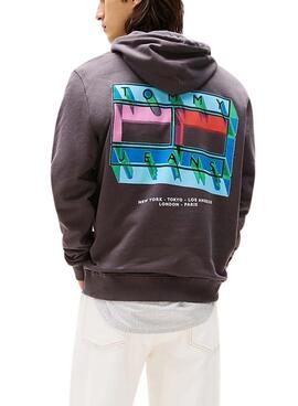 Sudadera Tommy Jeans DNA Flag gris para hombre