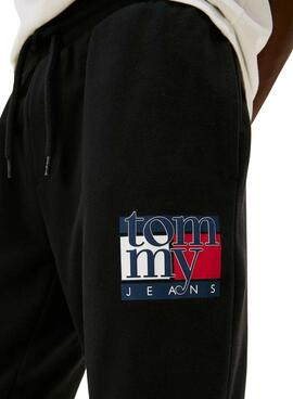 Pantalón Tommy Jeans Flag slim negro para hombre