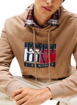 Sudadera Tommy Jeans Flag camel para hombre