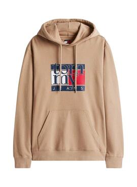 Sudadera Tommy Jeans Flag camel para hombre