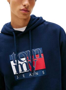 Sudadera Tommy Jeans Flag azul marino para hombre