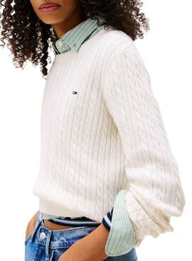 Jersey Tommy Jeans Cable blanco para mujer