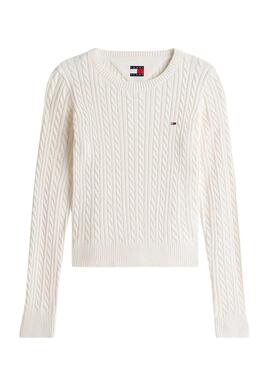 Jersey Tommy Jeans Cable blanco para mujer