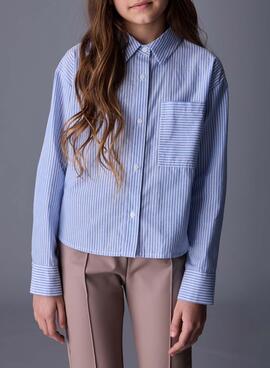 Camisa Mayoral bolsillo rayas azul para niña