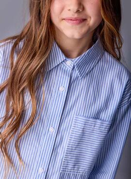 Camisa Mayoral bolsillo rayas azul para niña