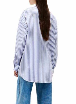 Camisa Tommy Jeans Badge Stripe azul para mujer
