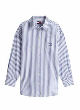 Camisa Tommy Jeans Badge Stripe azul para mujer