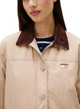 Cazadora Tommy Jeans Cord Collar beige para mujer