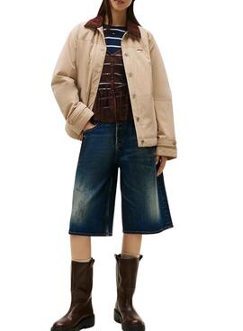 Cazadora Tommy Jeans Cord Collar beige para mujer