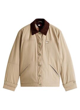 Cazadora Tommy Jeans Cord Collar beige para mujer