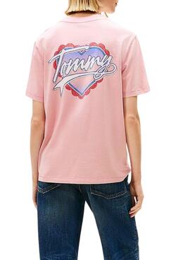 Camiseta Tommy Jeans Heart rosa para mujer