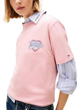 Camiseta Tommy Jeans Heart rosa para mujer