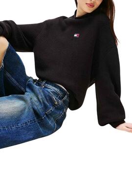 Jersey Tommy Jeans Mockneck negro para mujer