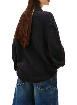 Jersey Tommy Jeans Mockneck negro para mujer