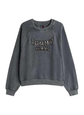 Sudadera Tommy Jeans Boxy Leopard gris para mujer