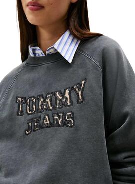 Sudadera Tommy Jeans Boxy Leopard gris para mujer
