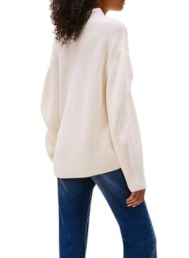 Jersey Tommy Jeans Mockneck blanco para mujer
