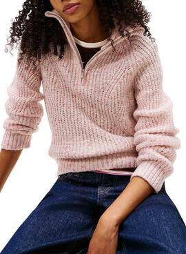 Jersey Tommy Jeans Zip rosa para mujer