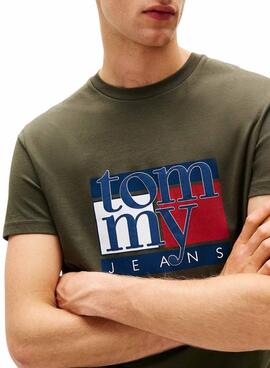 Camiseta Tommy Jeans Flag verde para hombre