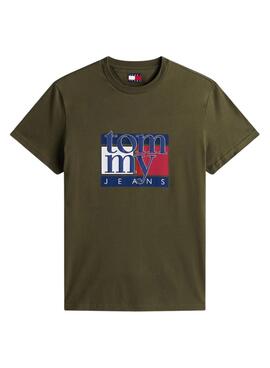 Camiseta Tommy Jeans Flag verde para hombre