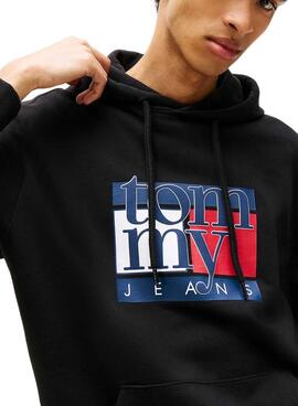 Sudadera Tommy Jeans Flag negro para hombre