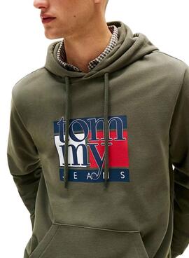Sudadera Tommy Jeans Flag verde para hombre