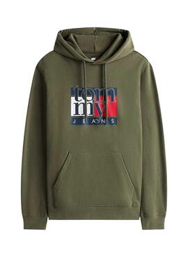 Sudadera Tommy Jeans Flag verde para hombre