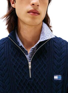 Jersey Tommy Jeans Cable Zip azul para hombre