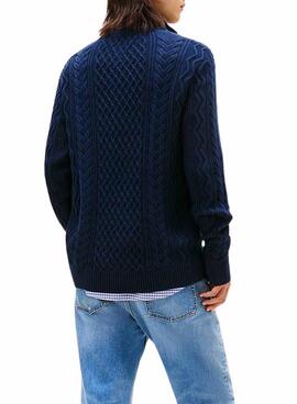 Jersey Tommy Jeans Cable Zip azul para hombre