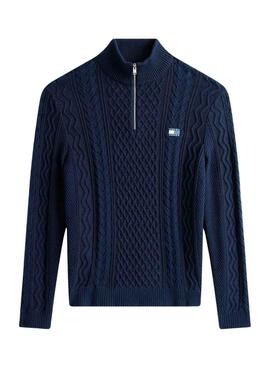 Jersey Tommy Jeans Cable Zip azul para hombre
