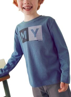 Camiseta Mayoral letras básica azul para niño