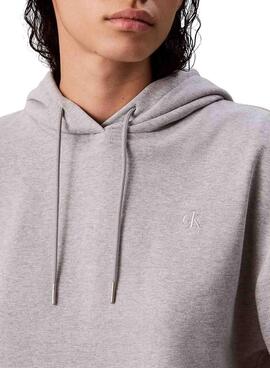 Sudadera Calvin Klein logo gris con capucha para mujer