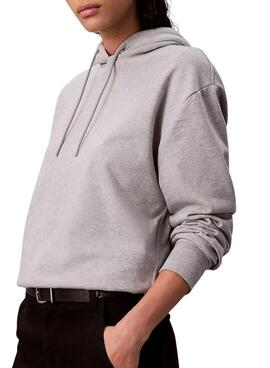 Sudadera Calvin Klein logo gris con capucha para mujer