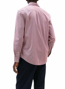 Camisa Tommy Hilfiger polpelín estampado de cuadros granate para hombre