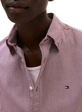 Camisa Tommy Hilfiger polpelín estampado de cuadros granate para hombre