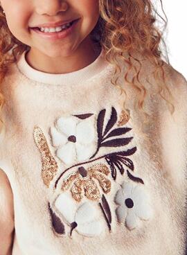 Sudadera Mayoral pelo flores beige para niña