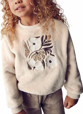 Sudadera Mayoral pelo flores beige para niña