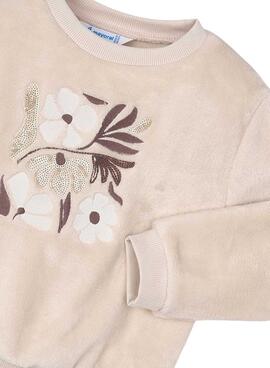 Sudadera Mayoral pelo flores beige para niña