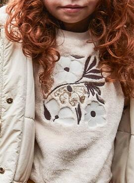 Sudadera Mayoral pelo flores beige para niña