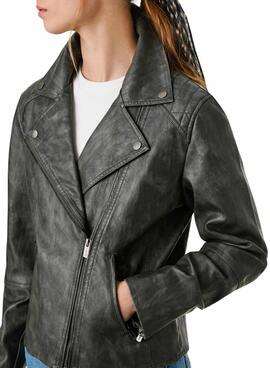 Cazadora biker Pepe Jeans Stacy efecto piel negro para mujer