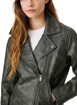 Cazadora biker Pepe Jeans Stacy efecto piel negro para mujer